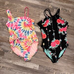 🌈 Wonder Nation Girls Swimsuit Bundle Size 7/8 – 2 One-Piece Bathing Suits 🌸